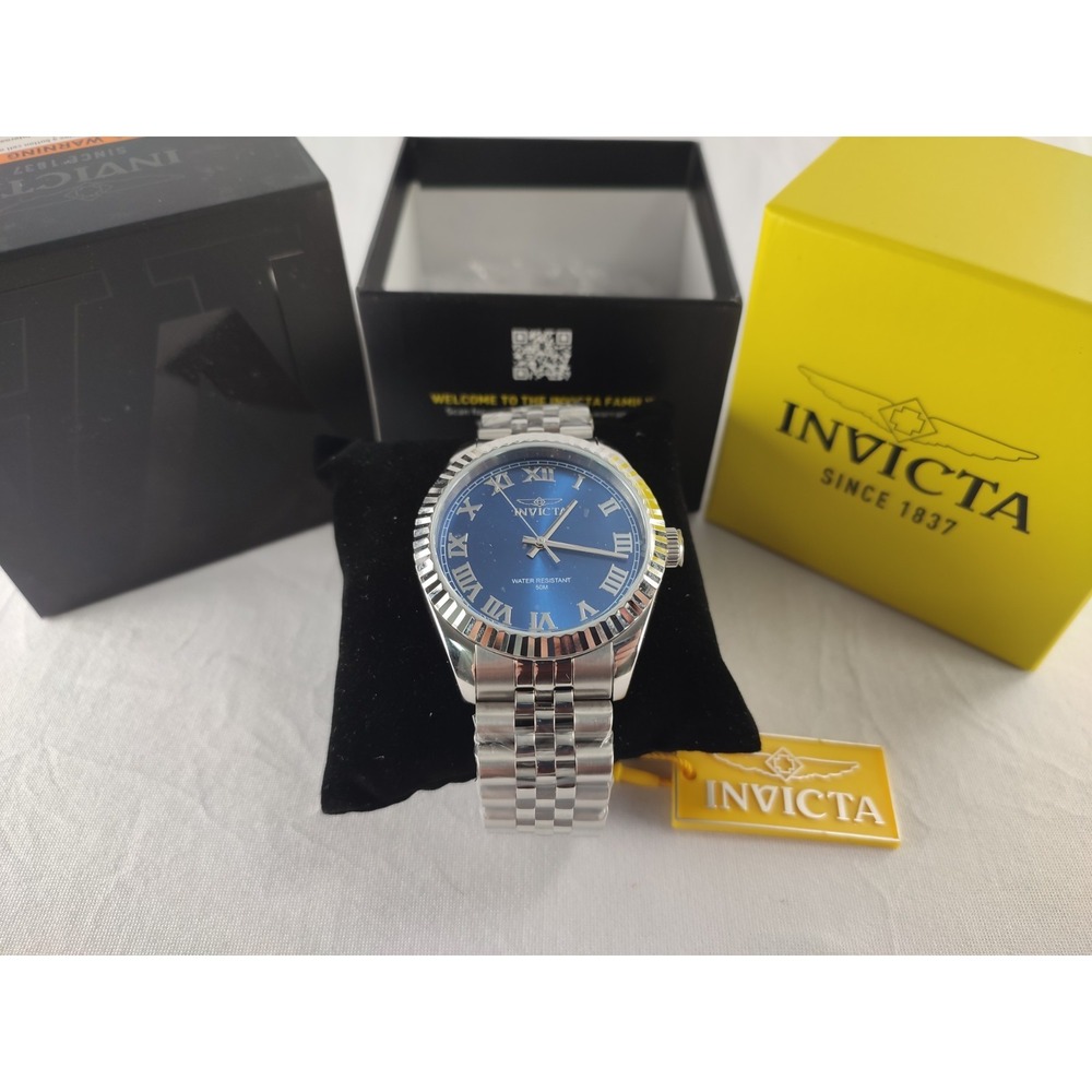 Invicta 47399 Men's Blue Roman Numeral Dial Fluted Bezel Jubilee Steel Watch New